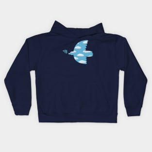 Blue Sky peace dove - surreal bird design by Cecca Designs Kids Hoodie